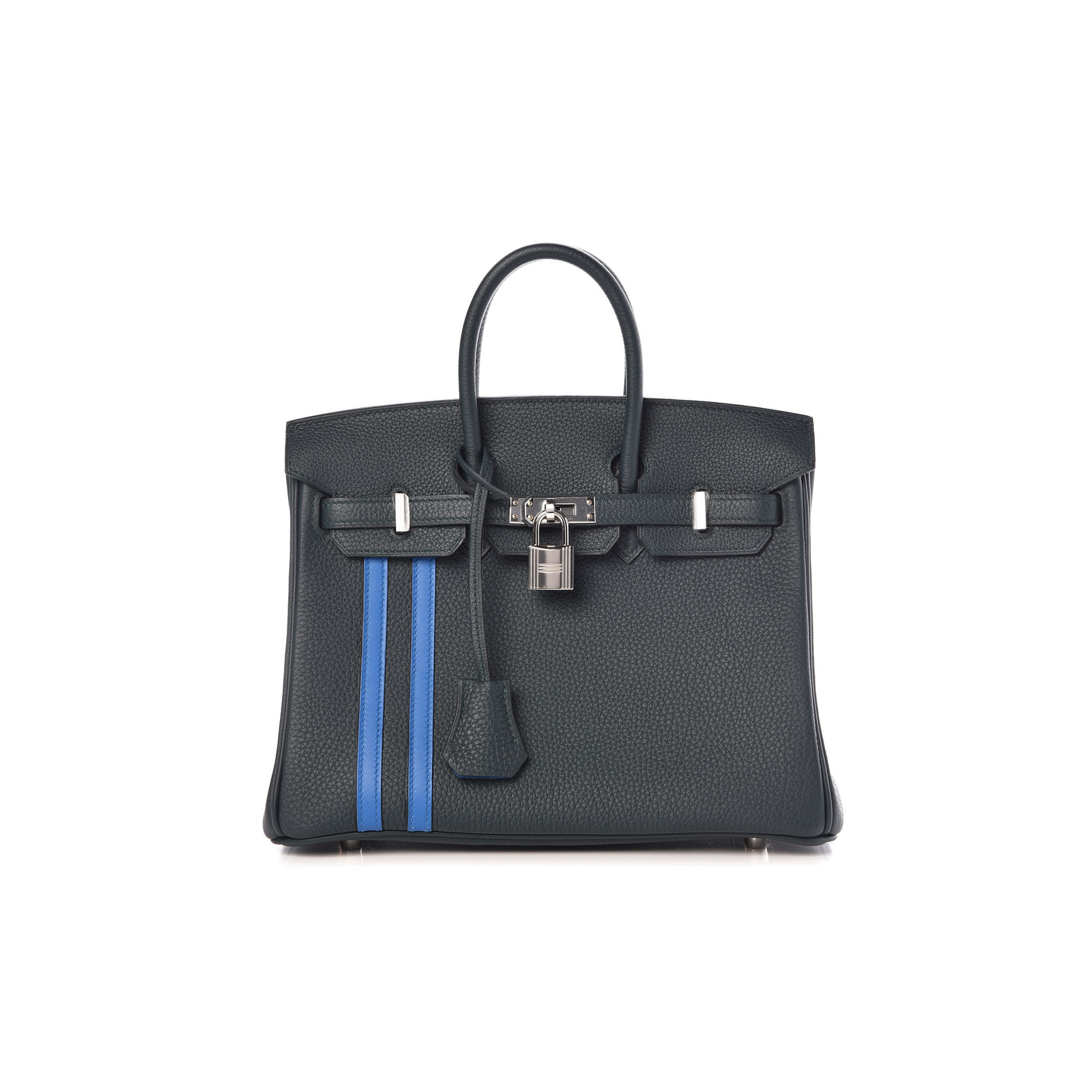 HERMES MASTER BIRKIN 25 TOGO LEATHER GRAPHITE GREY TANZANIAN BLUE SILVER BUCKLE BAG 971796 (25*20*13cm)